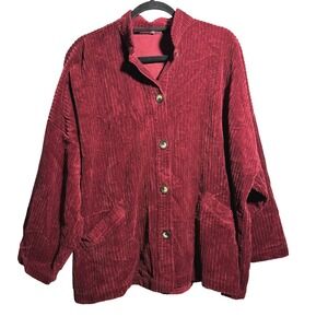 Bryn Walker Burgundy Red Corduroy Button Up Collarless Boxy Lagenlook Womens M
